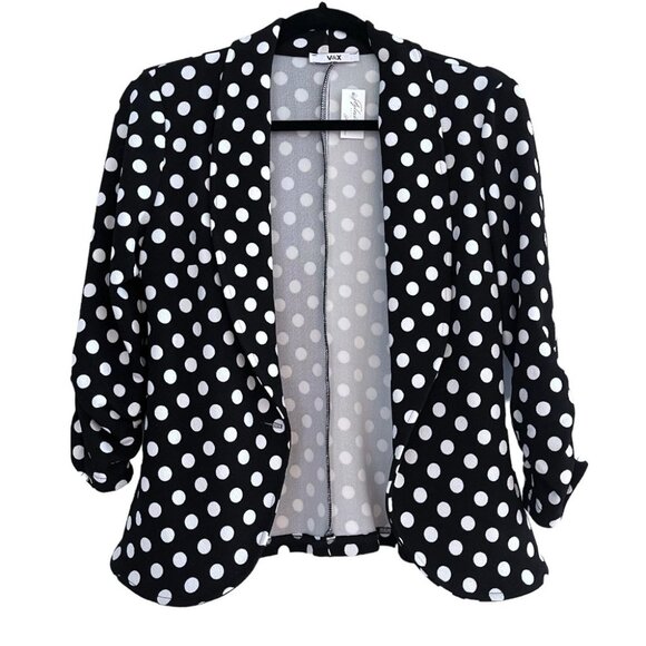 V&X Black & White Polka Dot Blazer 3/4 Sleeve Size Small - Picture 2 of 4